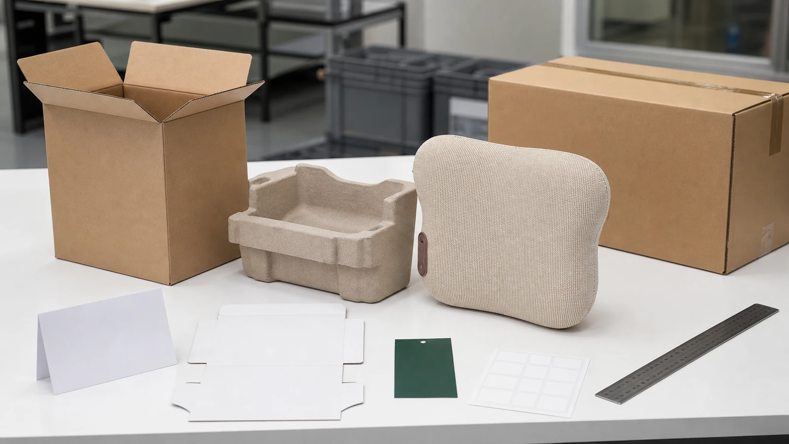 Massage device packaging approval workflow with cushion, insert, blank dieline sample and shipping carton