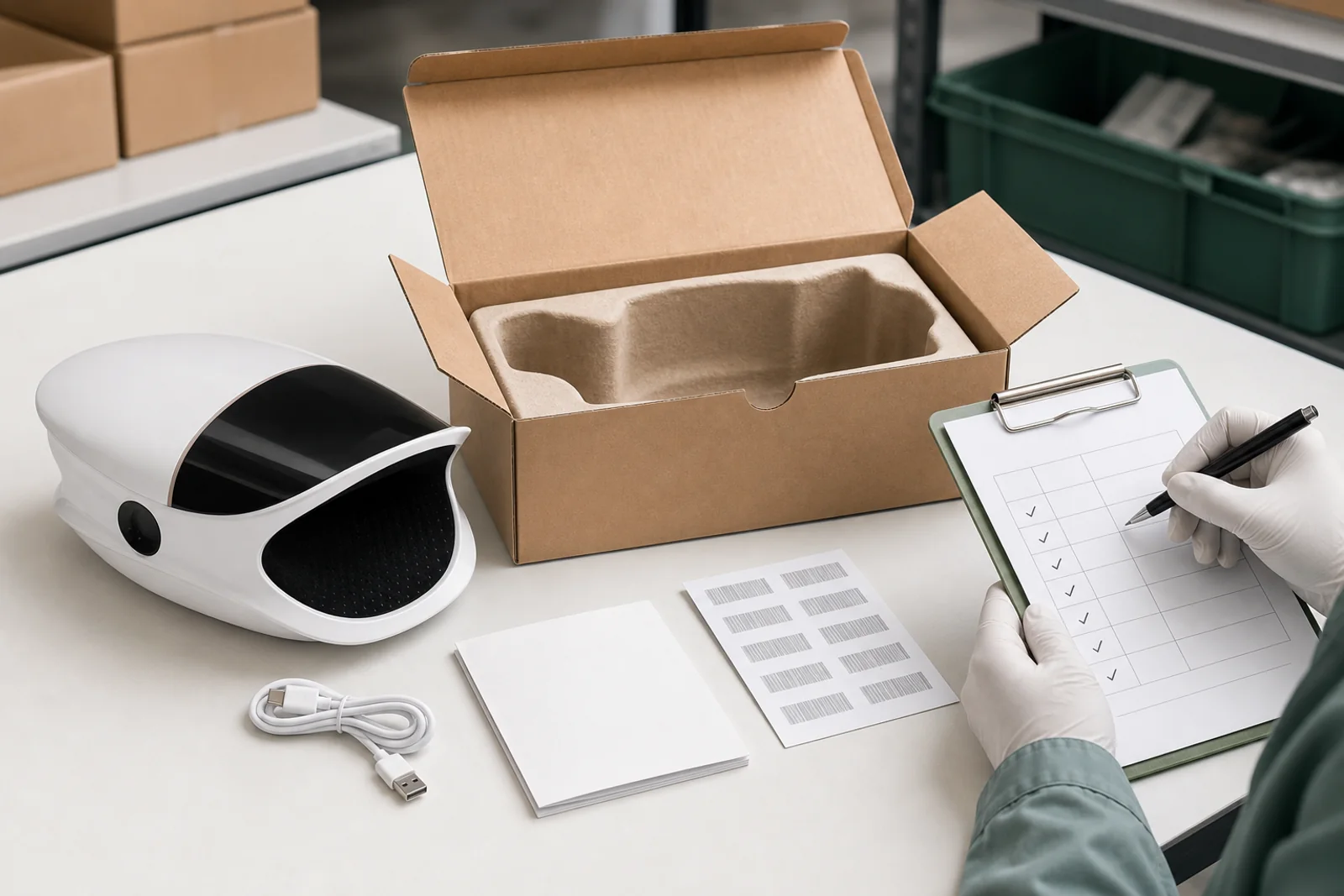 Pre-shipment packaging inspection for a wholesale hand massager order