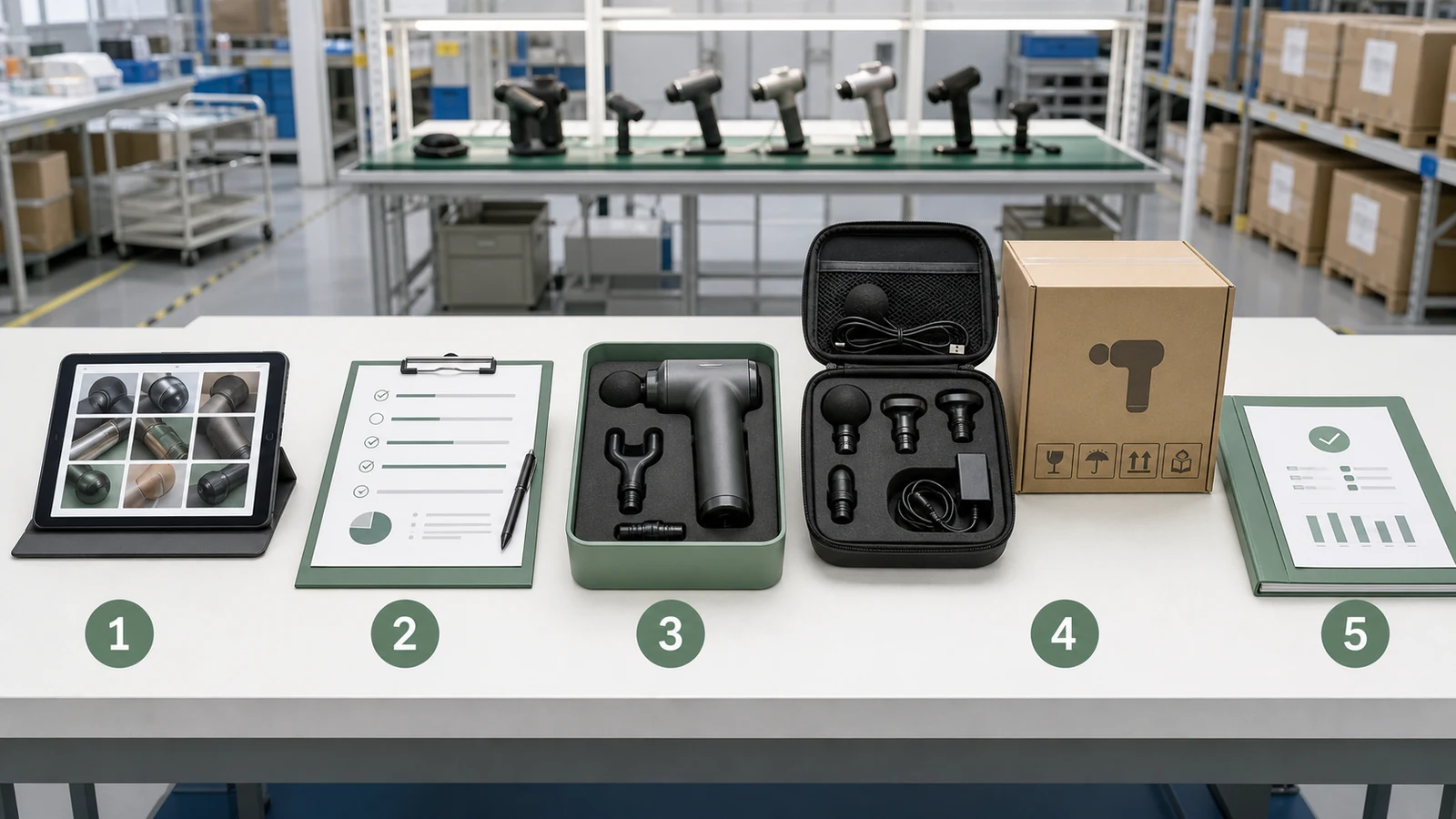 Massage device after-sales workflow with evidence review, defect classification, replacement parts, spare parts kit and follow-up report