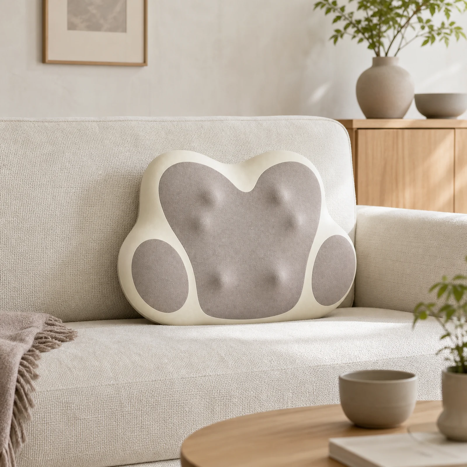 ZMB823 push-kneading lumbar massager on a modern living room sofa in daylight