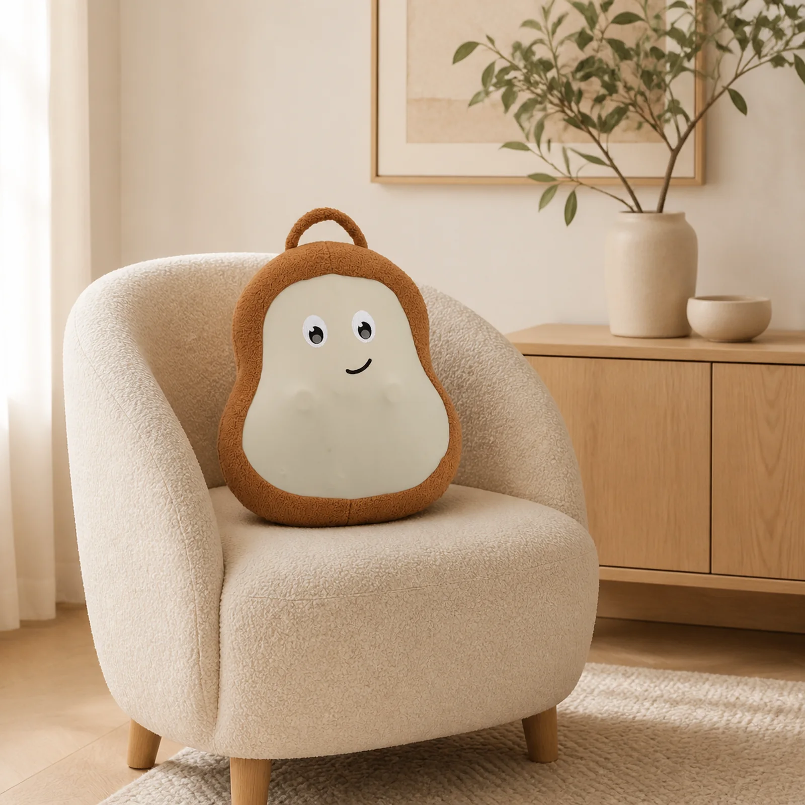 ZMB8605 plush character kneading massage cushion on a modern living room sofa in daylight