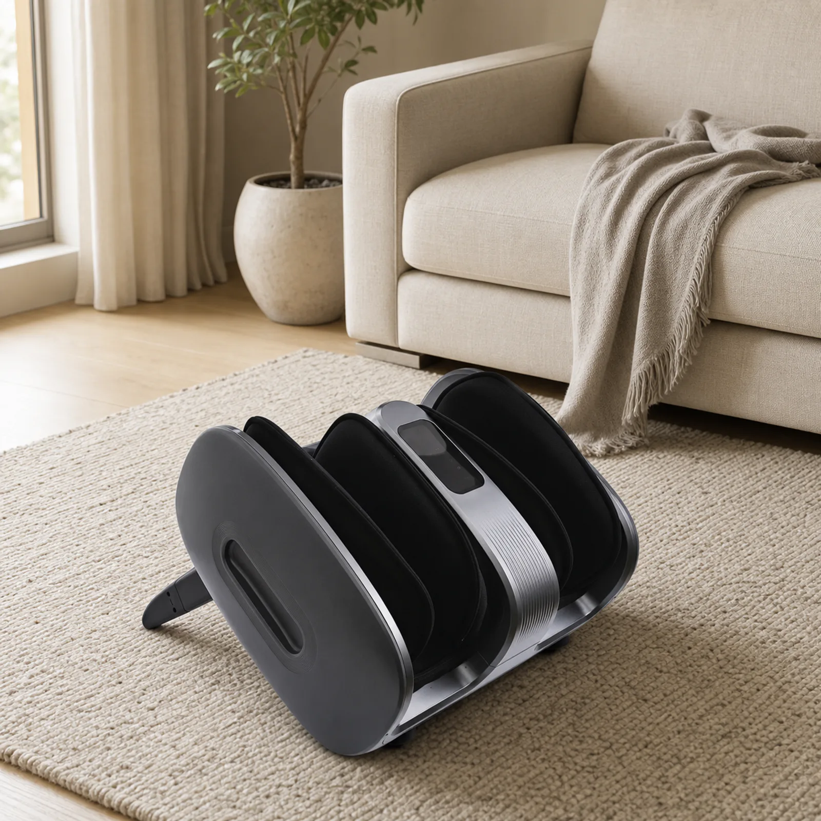 ZMF912 foot and leg massager on a modern living room sofa in daylight
