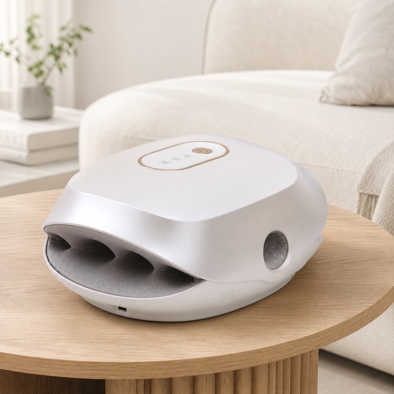 ZMH001 air compression hand massager in a lifestyle setting